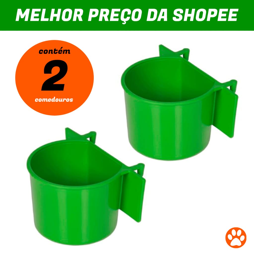 Kit Com 2 Comedouros Com Aba e Gancho Para Viveiros e Gaiolas