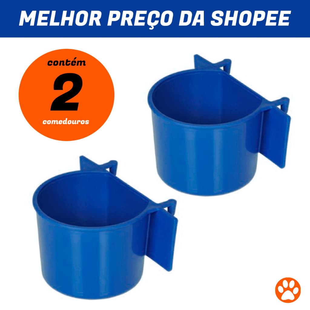 Kit Com 2 Comedouros Com Aba e Gancho Para Aves e Calopsitas e Periquitos