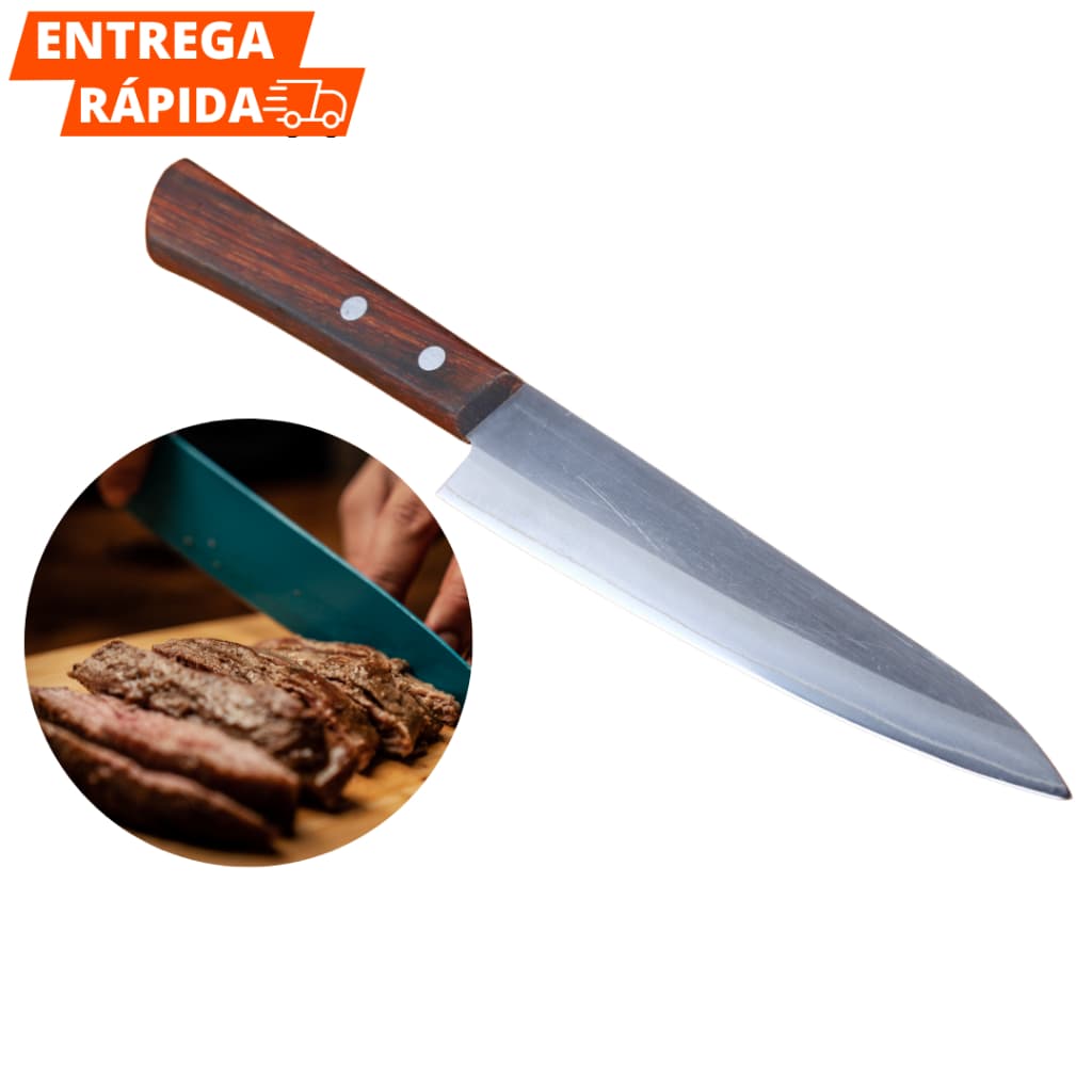 Faca De Cozinha 7'' Aço Inox Com Cabo De Madeira SQ Para Cortes de Carnes Peixes  Alimentos Para Restaurante Churrasco