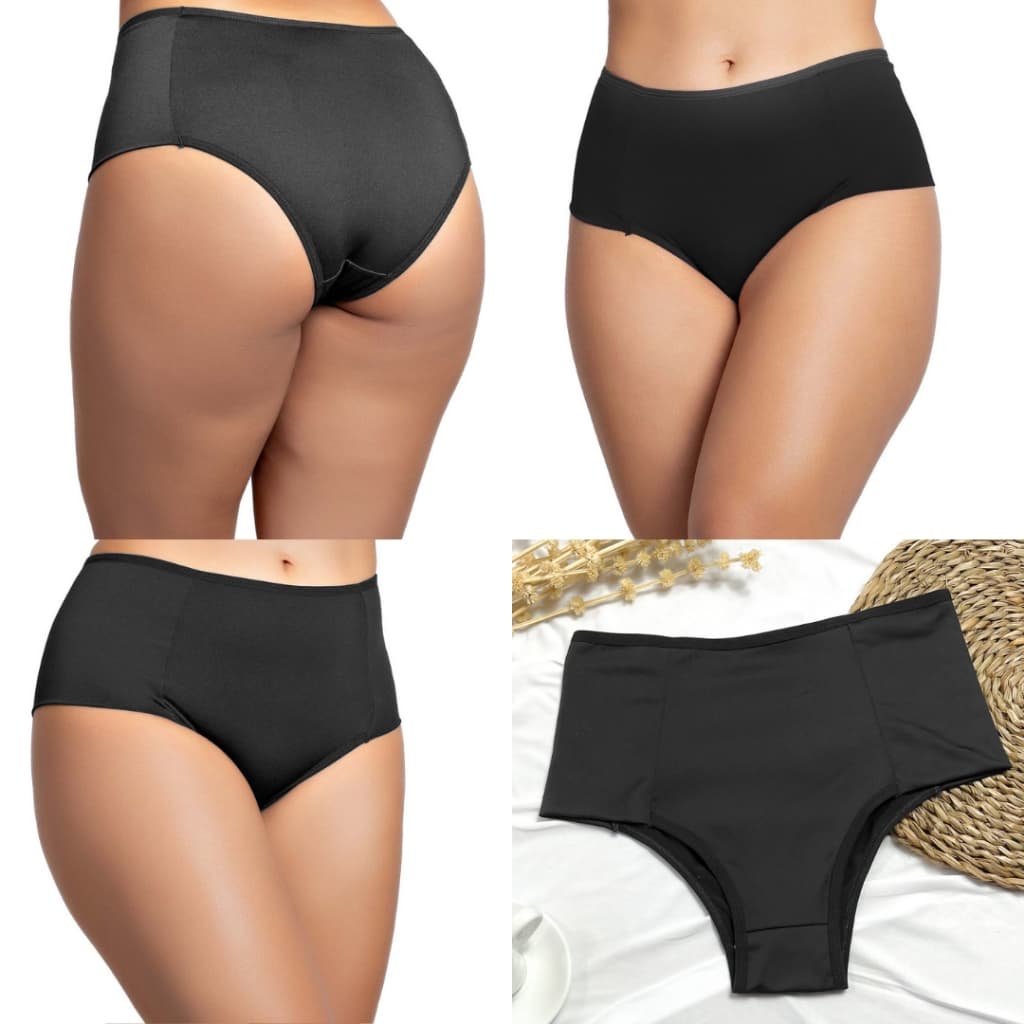 Kit 5 Calcinhas Pretas Cintura Alta Pala Dupla Forro 100% Algodão Nâo Marca Cós Alto Ultra Conforto