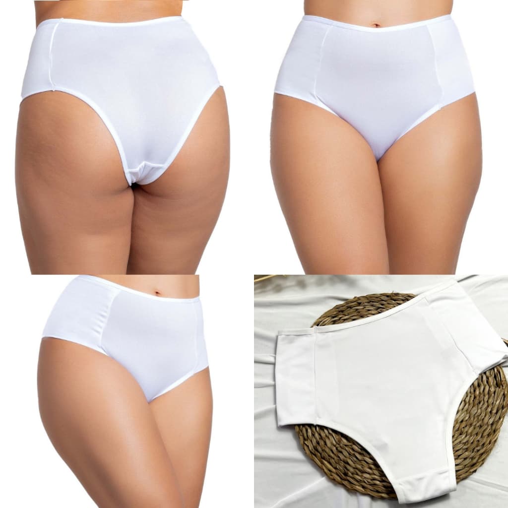 Kit 5 Calcinhas Brancas Cintura Alta Pala Dupla Forro 100% Algodão Nâo Marca Cós Alto Ultra Conforto