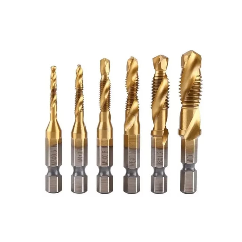 Brocas Furar E Fazer Rosca, Titânio Revestido, Kit 6 Brocas Alta Qualidade M3 M4 M5 M6 M8 M10