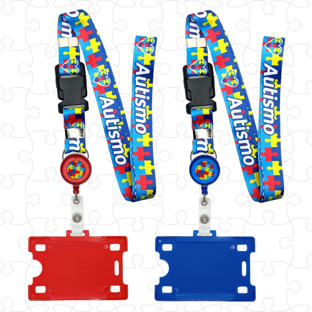 Cordão de Identificação Autismo + Roller Clip Autista + Porta Crachá Vertical e Horizontal