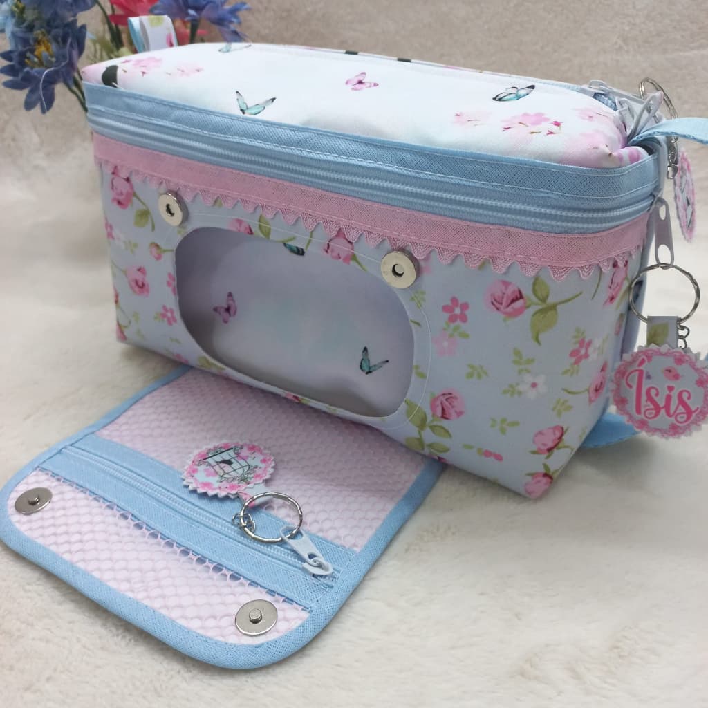 Nécessaire do Bebê - Porta Fraldas e Lenços Umedecidos - Mamãe e Bebê - Jardim Encantado/Azul e Rosa