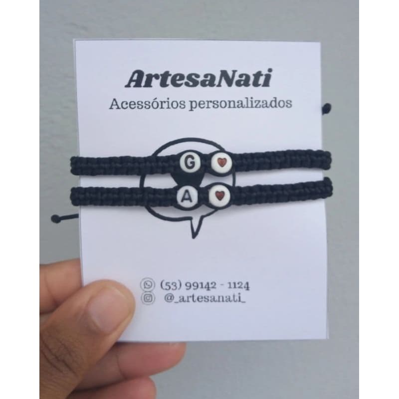 Par de Pulseiras de amizade/casal com iniciais e coração