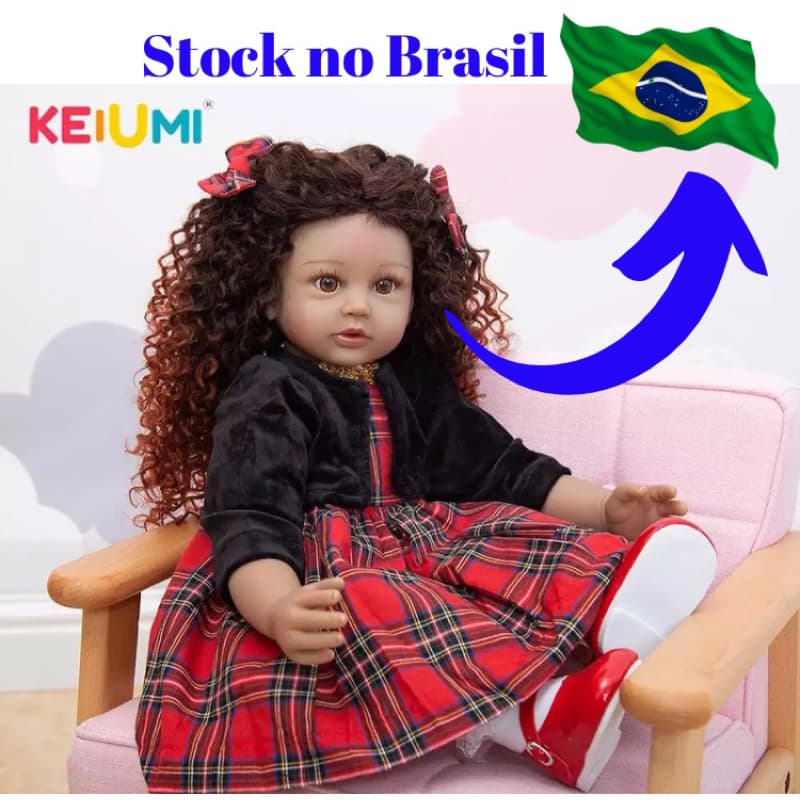 Boneca bebê reborn corpo de coton pp e membros de silicone 60cm. Cabelo encaracolado , olhos castanhos .KEIUMI
