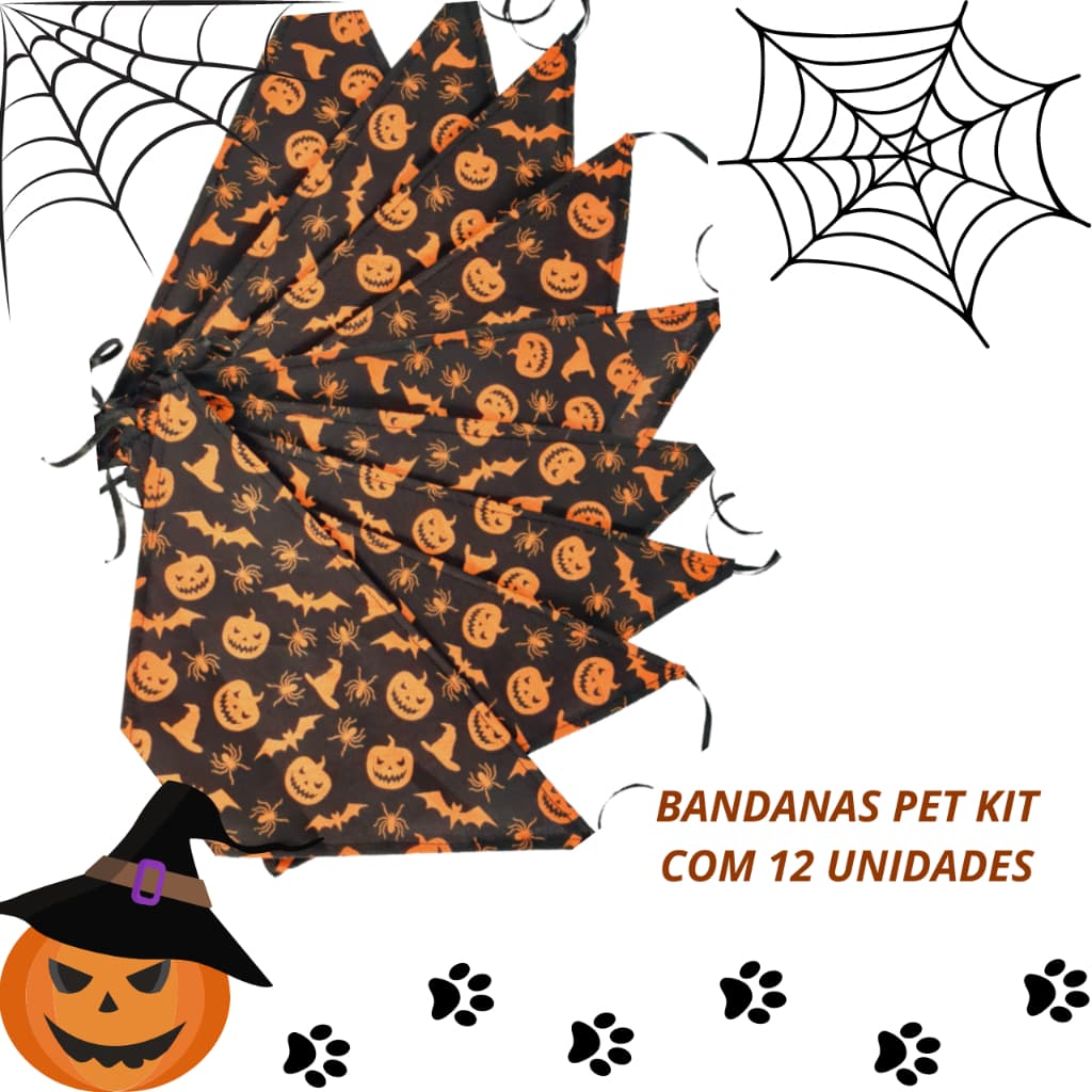 KIT Bandanas com 12unidades para pet shop banho e tosa haloween para cachorro e gato