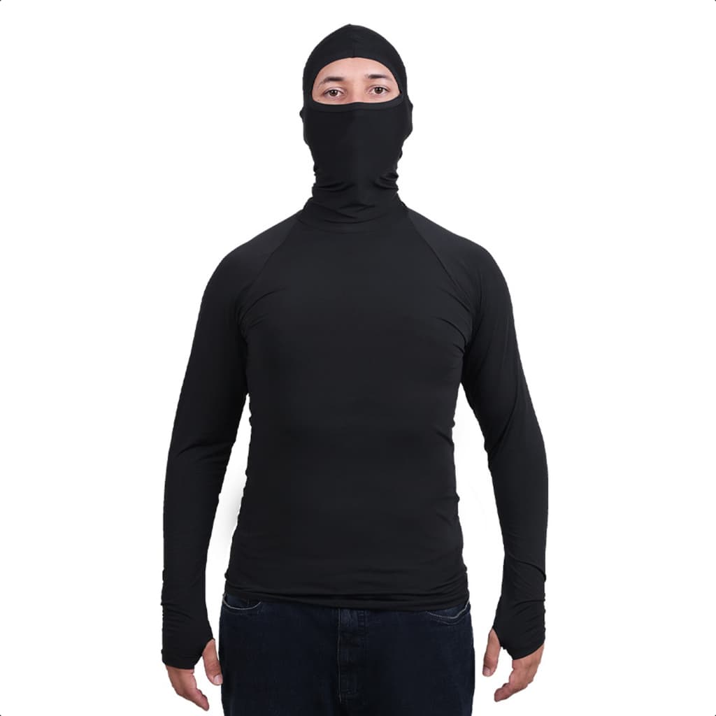 Camisa Segunda Pele Com Touca Ninja Mascara Bandana Masculina Proteção UV UVA UVB UV50+ De Touca Capuz Termica Pesca