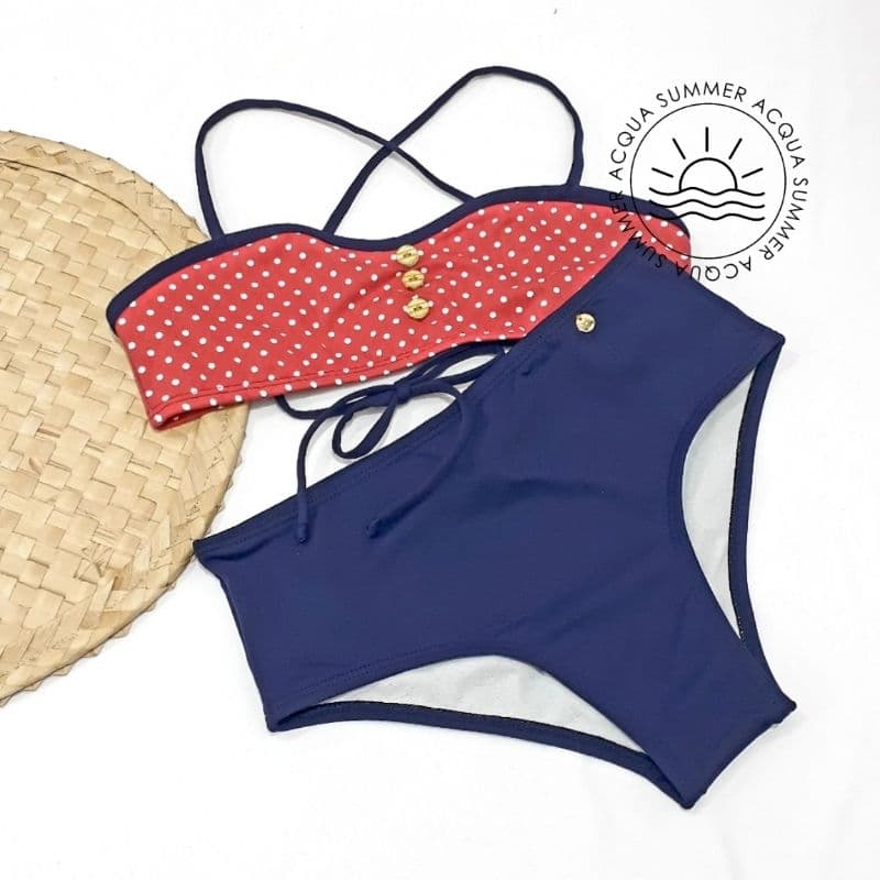 Biquíni Infantil Juvenil Moda Praia e Piscina/Proteção UV50+/Bikini Top Cropped com Botões Dourados