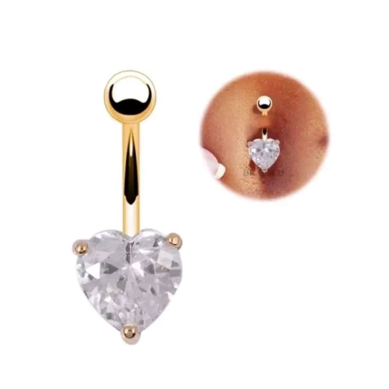 Piercing De Umbigo Coração Dourado Zircônia 1 unidade