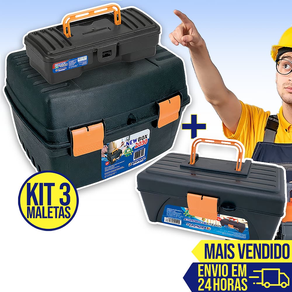 Kit 3 Maletas de Ferramentas Caixa de Ferramenta Maleta Grande Reforçada Tática Organizador