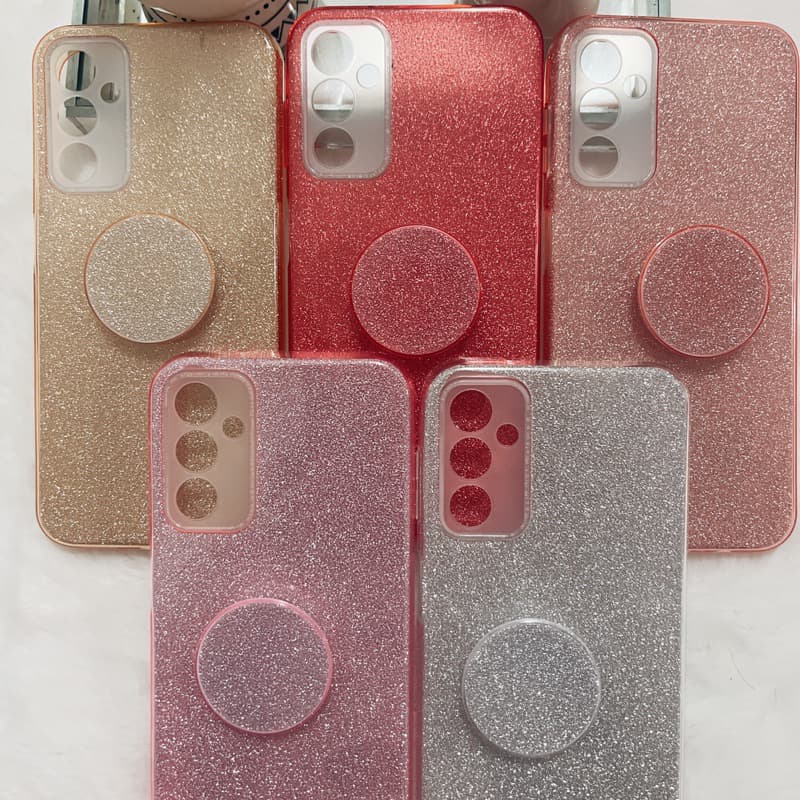 Capa Capinha Brilho  acompanha Pop Socket pra Samsung Galaxy A06 A14 A15 A16 A24 A25 A35