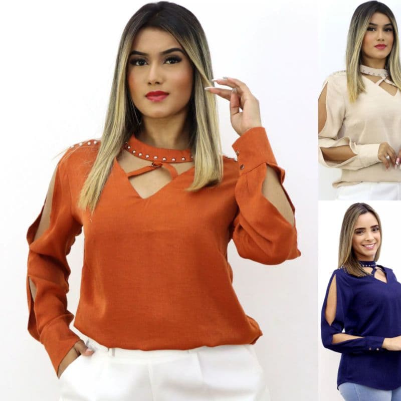 Blusa social feminina manga longa Blusa elegante Casual chic