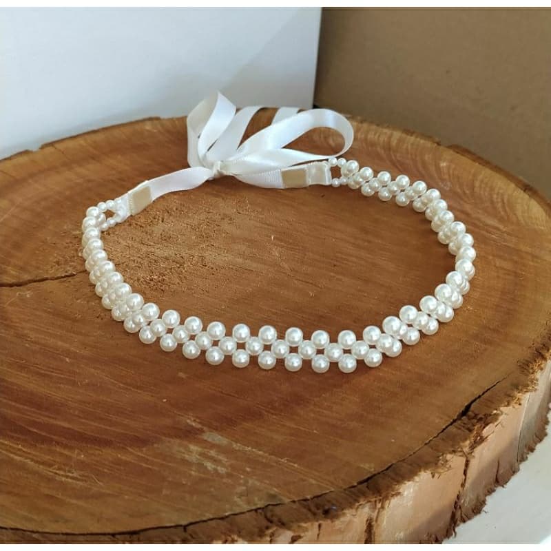 tiara luxo pérolas, faixinha  bebê, headband trama de perolas