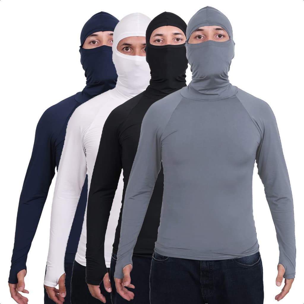 Kit 4 Camisa Segunda Pele Touca Ninja Manga Longa Térmica Uv50 Proteção Solar UVA UVB UV50+ Tecido de Alta Qualidade Ciclismo Moto bike