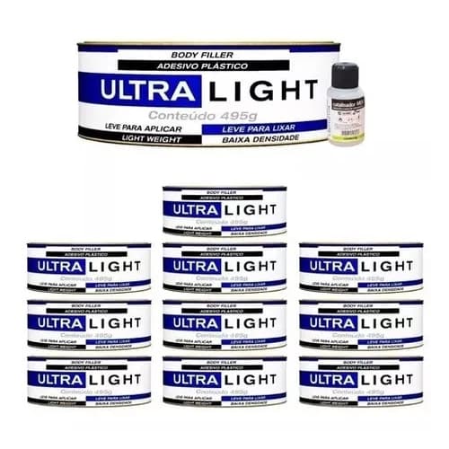 Massa Plástica Ultra Light 495g Automotiva Kit 10 Unidades