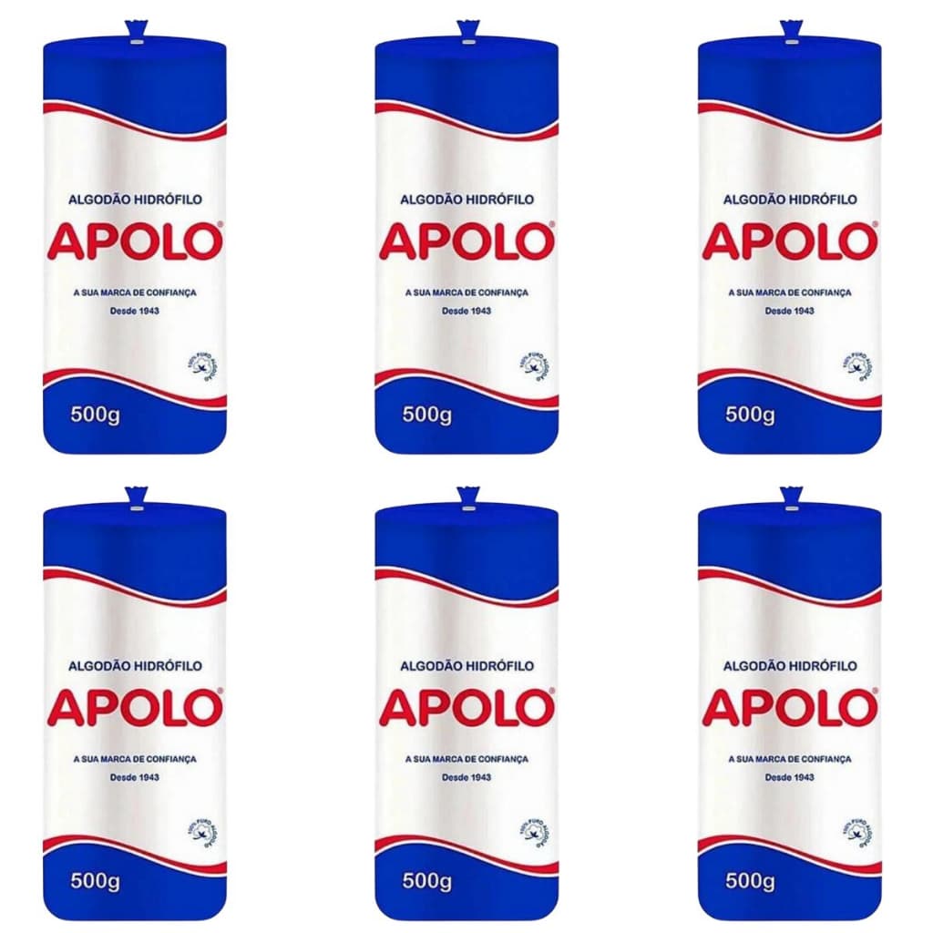 KIT ALGODÃO HIDRÓFILO APOLO EM ROLO 500G C/6
