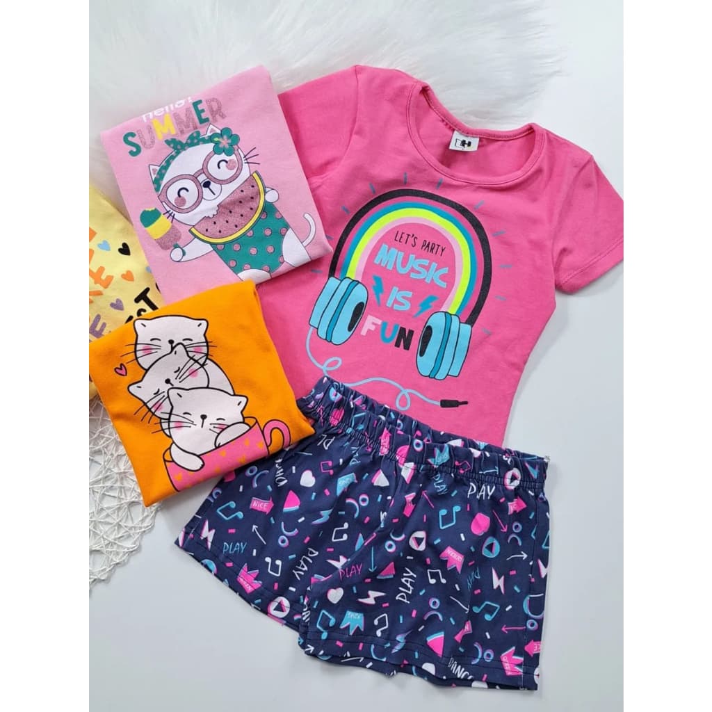 Kit 5 Blusas E 5 Shorts Sortidas Infantil Menina Verão