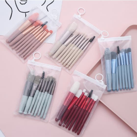 Kit 8 Peças Combo De Pincéis De Maquiagem Com Case Transparente Para Viagem