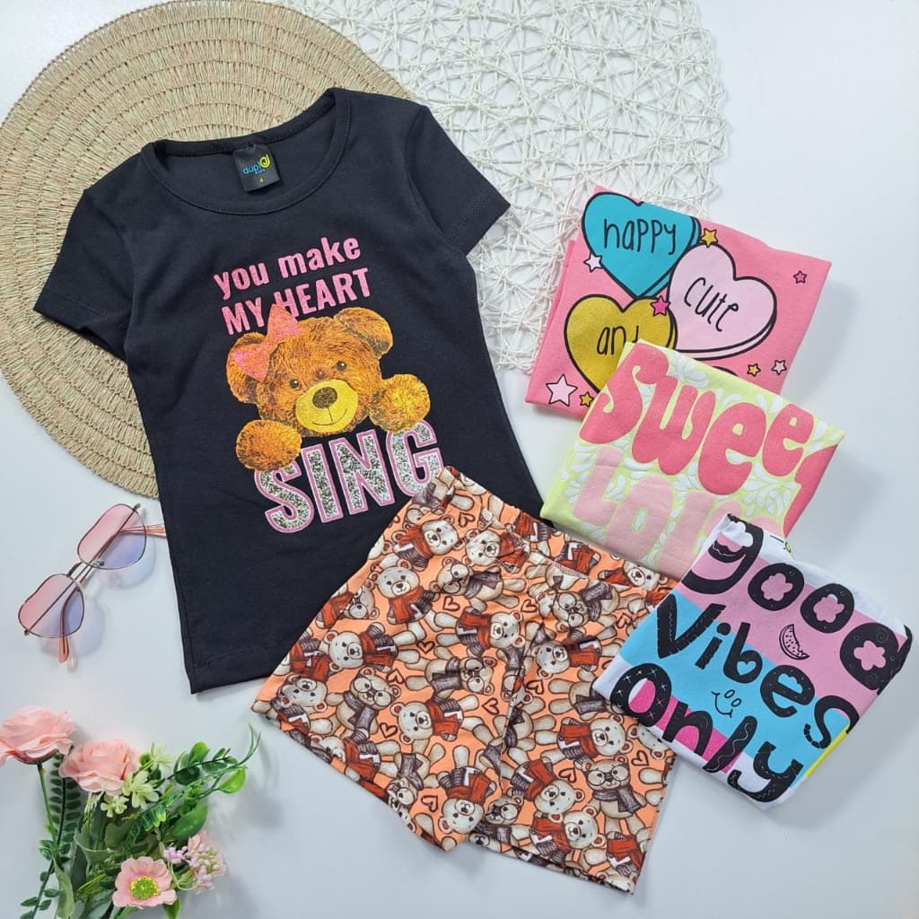 Conjunto De Verão Sortidos 5 Blusas E 5 Shorts Infantil Menina