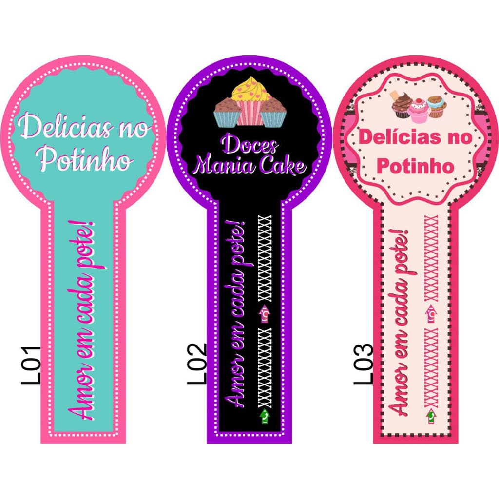 Kit 200 lacres adesivos para bolo no pote medida de 3,5x8,5cm