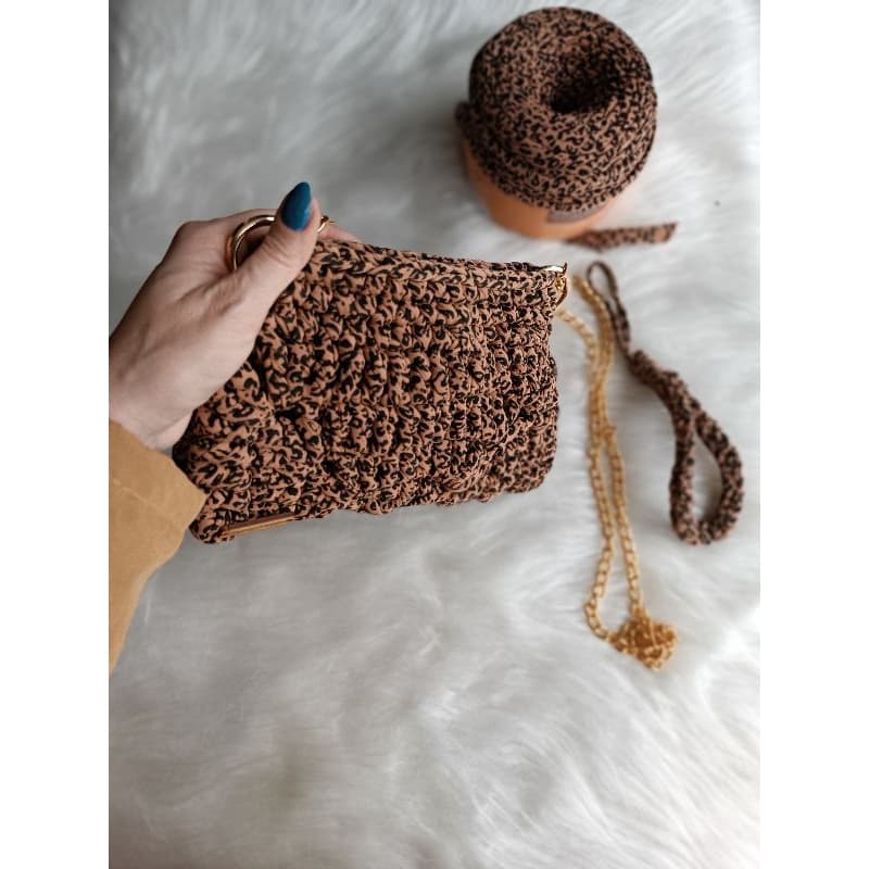 Clutch de fio de malha/ Bolsa de crochê de oncinha/Bolsa animal print/bolsa tiracolo de crochê/bolsa feita a mão
