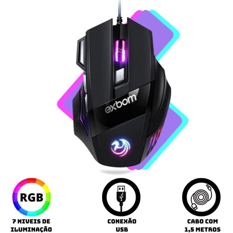 Mouse Gamer Para Jogos 2400 Dpi Óptico Com Led Rgb Usb Profissional