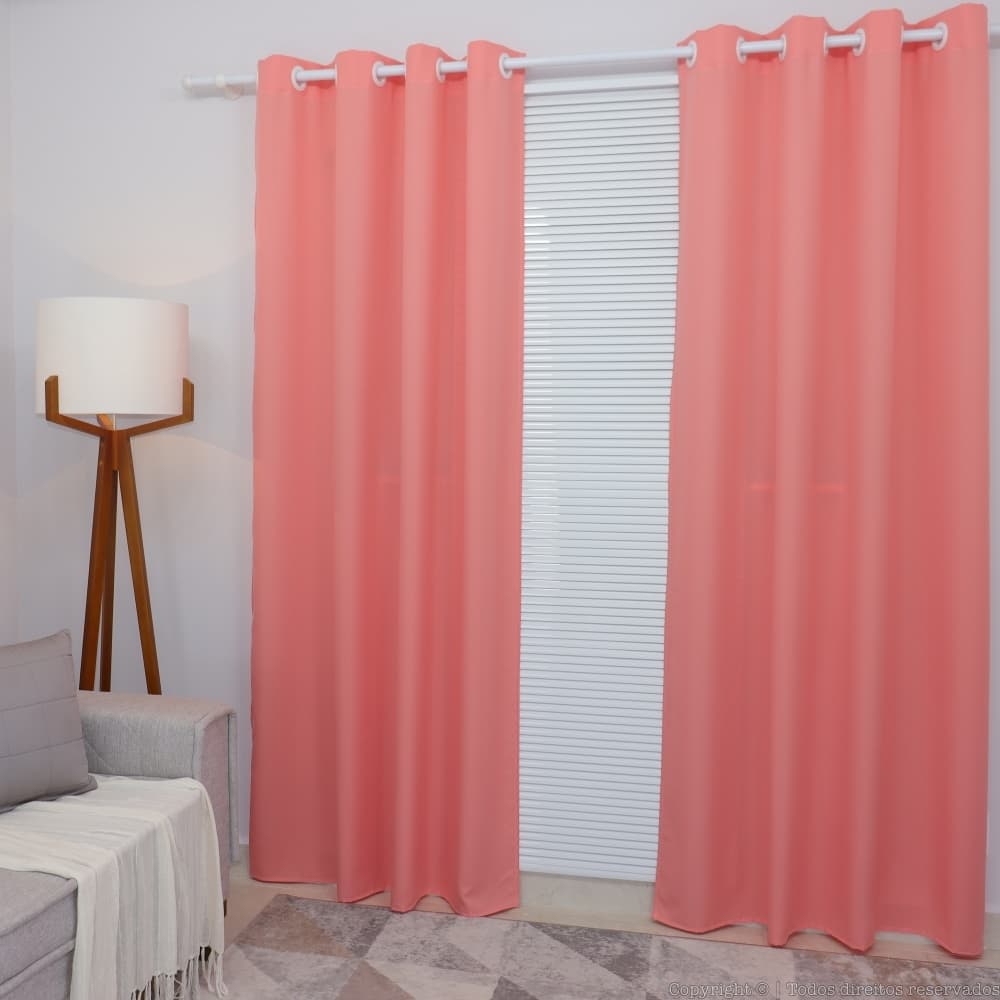 Cortina Lana Salmão Oxford 300x250 Para Sala/Quarto