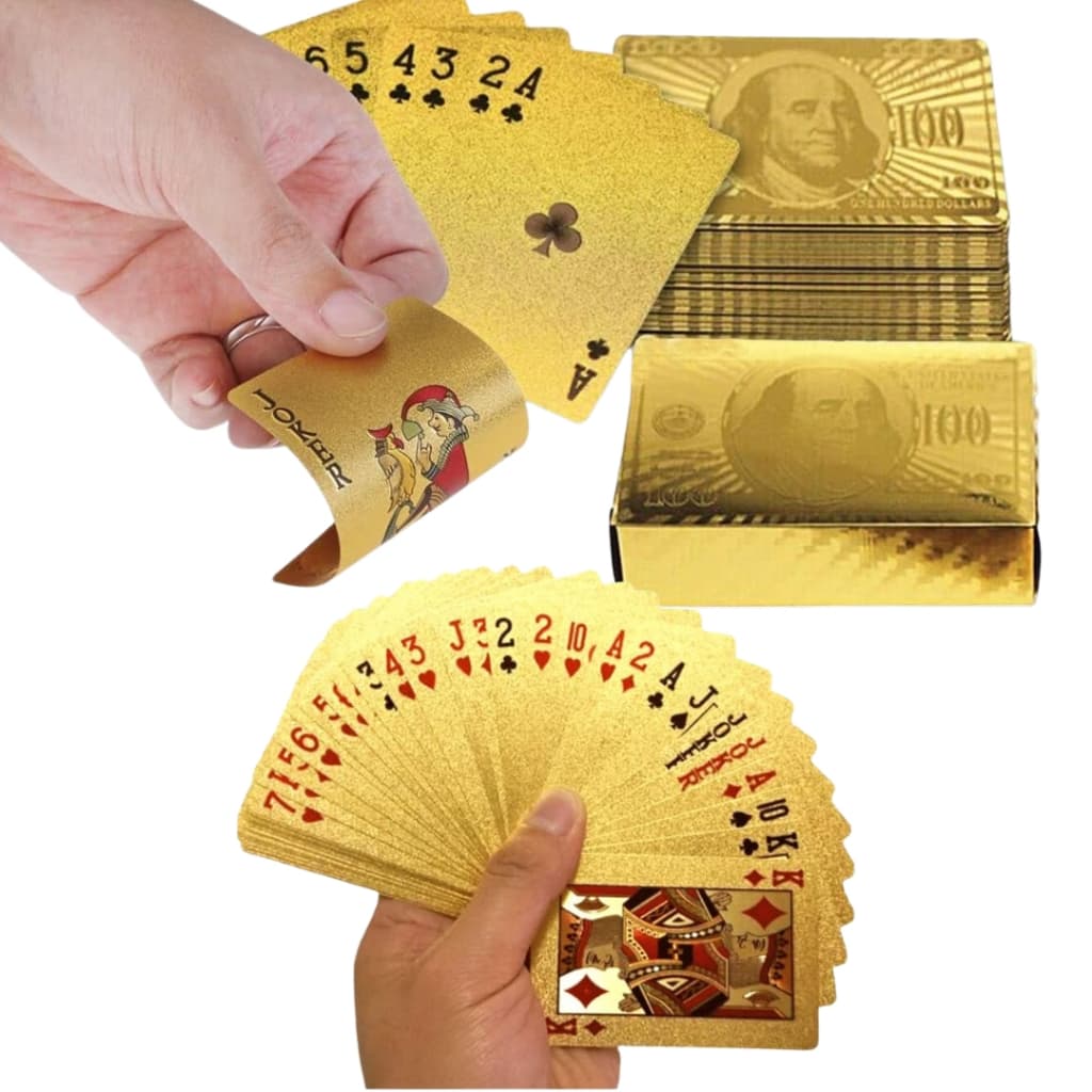 Baralho Truco Poker Com Emblema Dólar Dourado Folheado e Resistente a Água Anti Rasgo