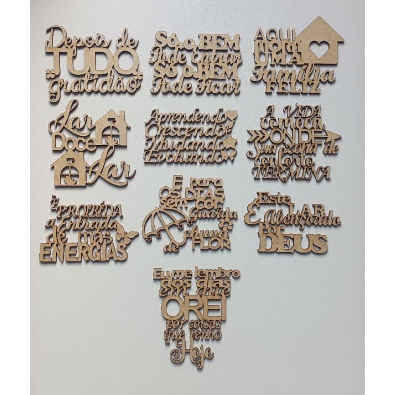 Kit 5 Apliques frase em MDF crú decoração artesanato diversos tamanhos e modelos