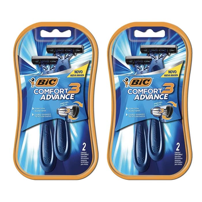 Kit 4 Un - Aparelho de Barbear BIC Comfort 3 Advance Pele Normal, Fita Lubrificante com Aloe Vera, Barbeador - BT 2 UN