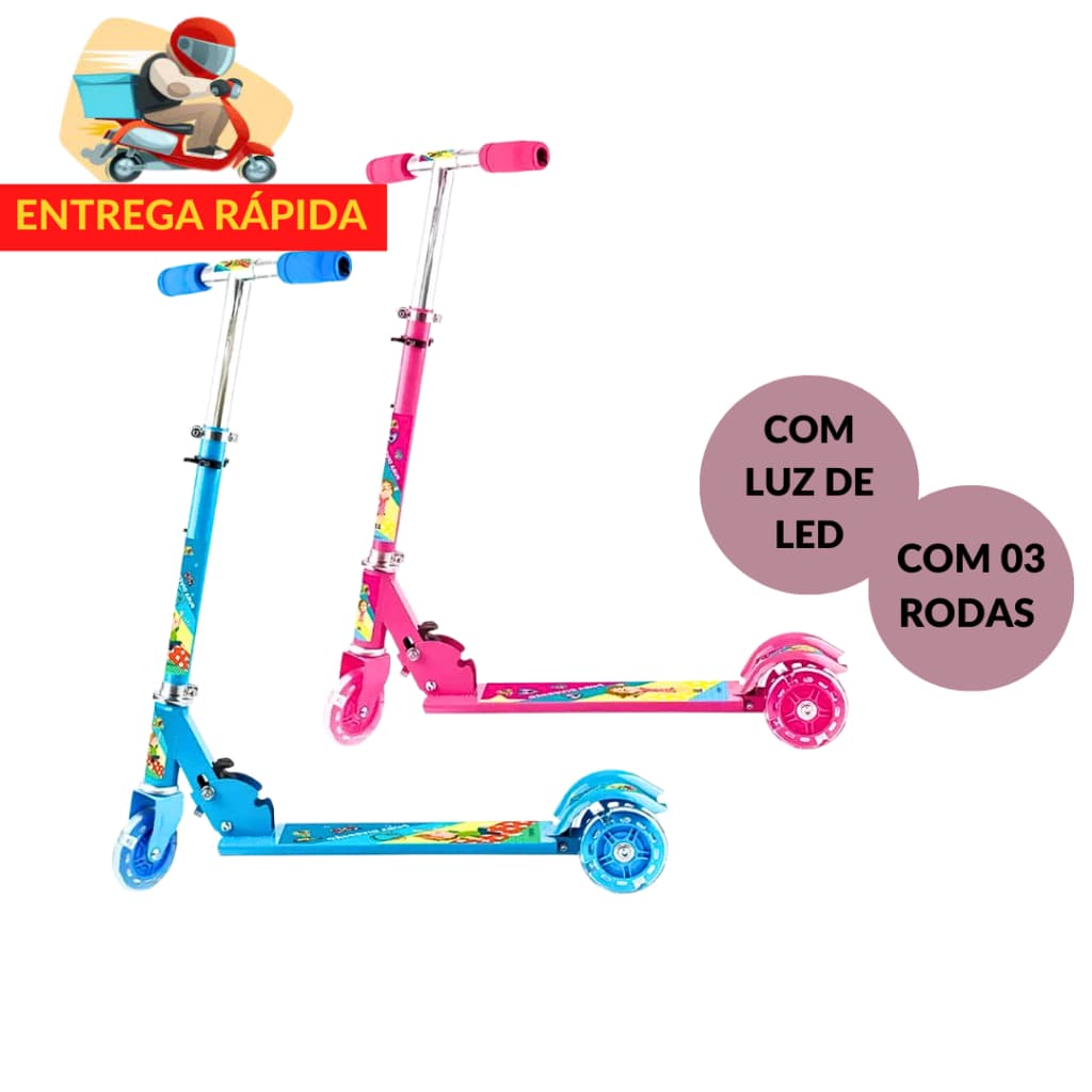 Patinete Radical Infantil 3 Rodas com Luz de Led Dobravel e Ajustavel - Patinete para Criança