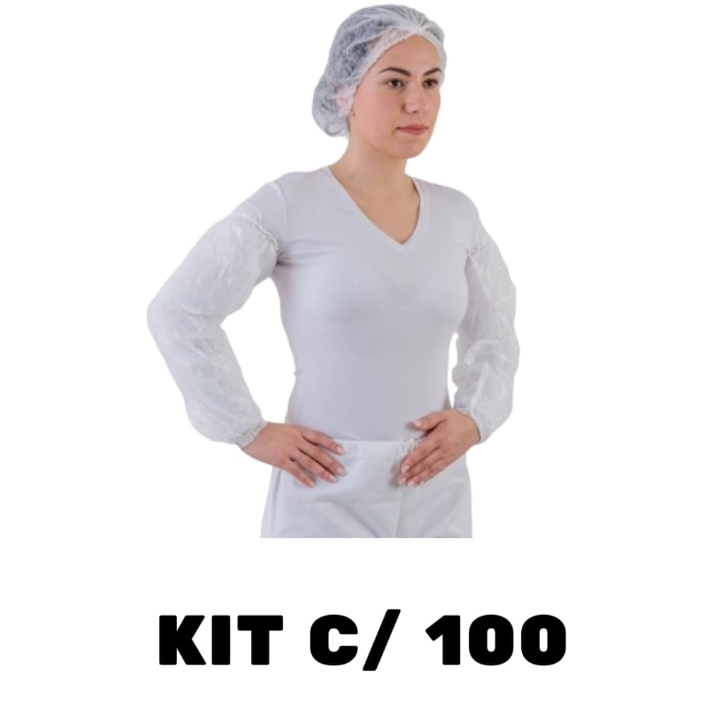 Manga Mangote Plástico Descartável C/ Elástico Kit C / 100