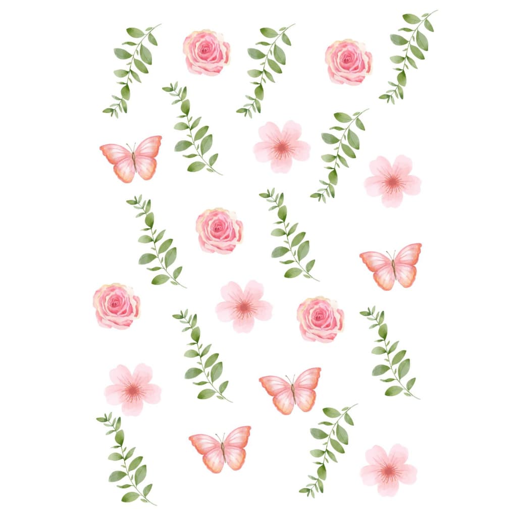 125 Adesivos De Parede Autocolante Jardim Flores Ramos e Borboletas Decoração Quarto Infantil Menina