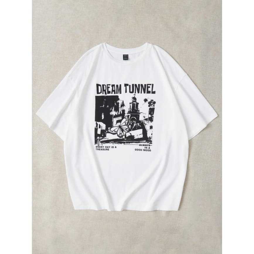 Camiseta Dream Tunnel Sonhos Castelo Oversized Manga Curta Básica
