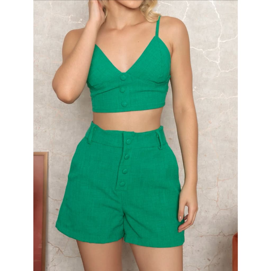 Conjunto Feminina\ conjunto de linho\botoes forrados\