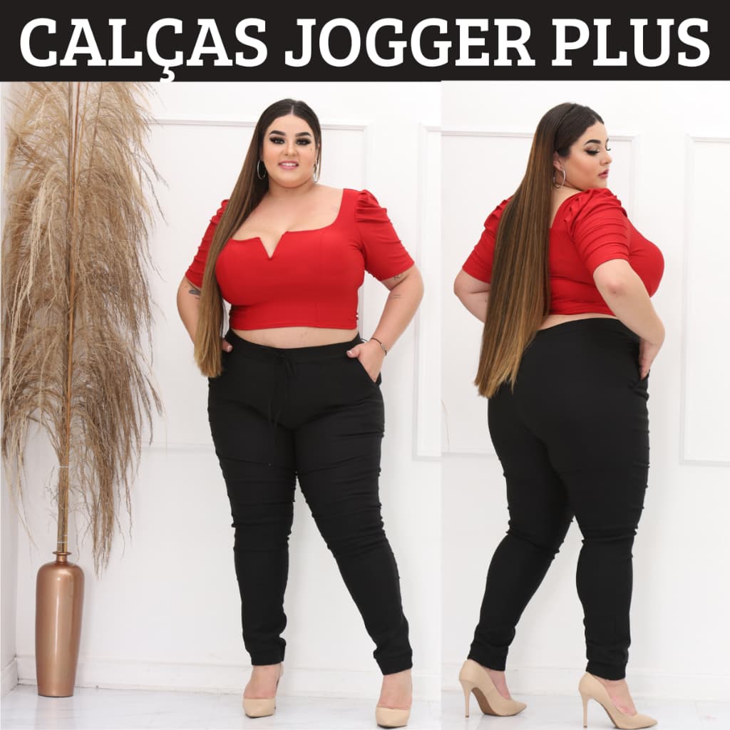 Calça Feminina Plus Size Jogger do GG ao G3 Tecido Confortavel Bengaline Elastano Calça Jogger Plus Moda Plus Grande