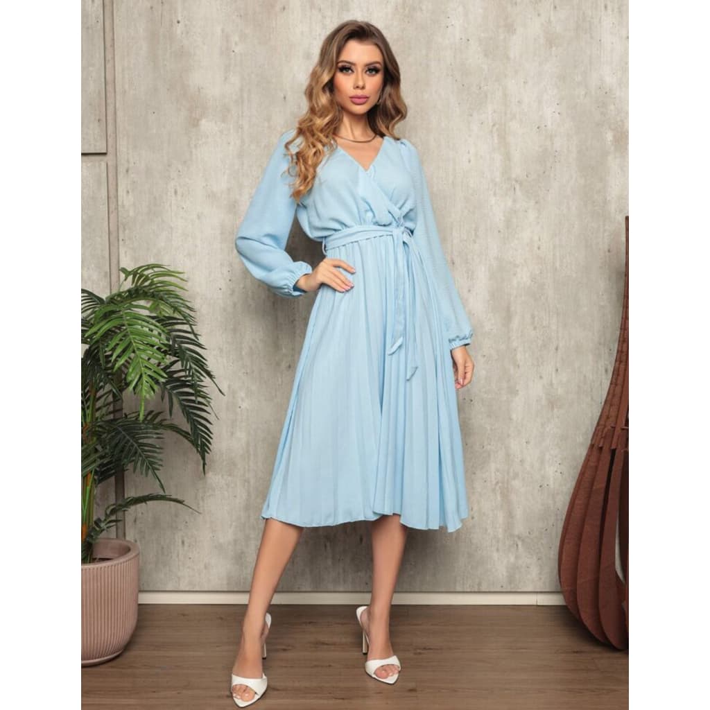 Vestido feminino\vestido plinssado\vestido manga longa\ REF-Dww94