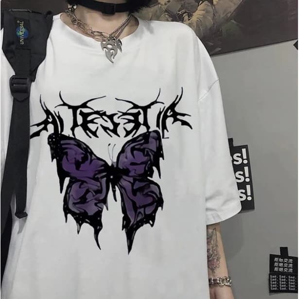 Camisa Moda Feminina Tendência AlgodãoCamiseta Butterfly Borboleta T-shirt Aesthetic Harajuku Tumblr