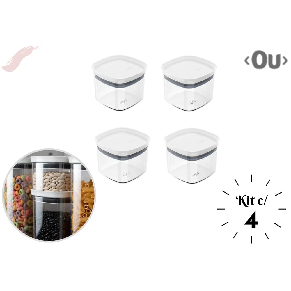 Kit Potes Herméticos com 4 unidades Pote Hermético 450 ML Organizador para Alimentos Anel de Vedação Empilhável Block Ou