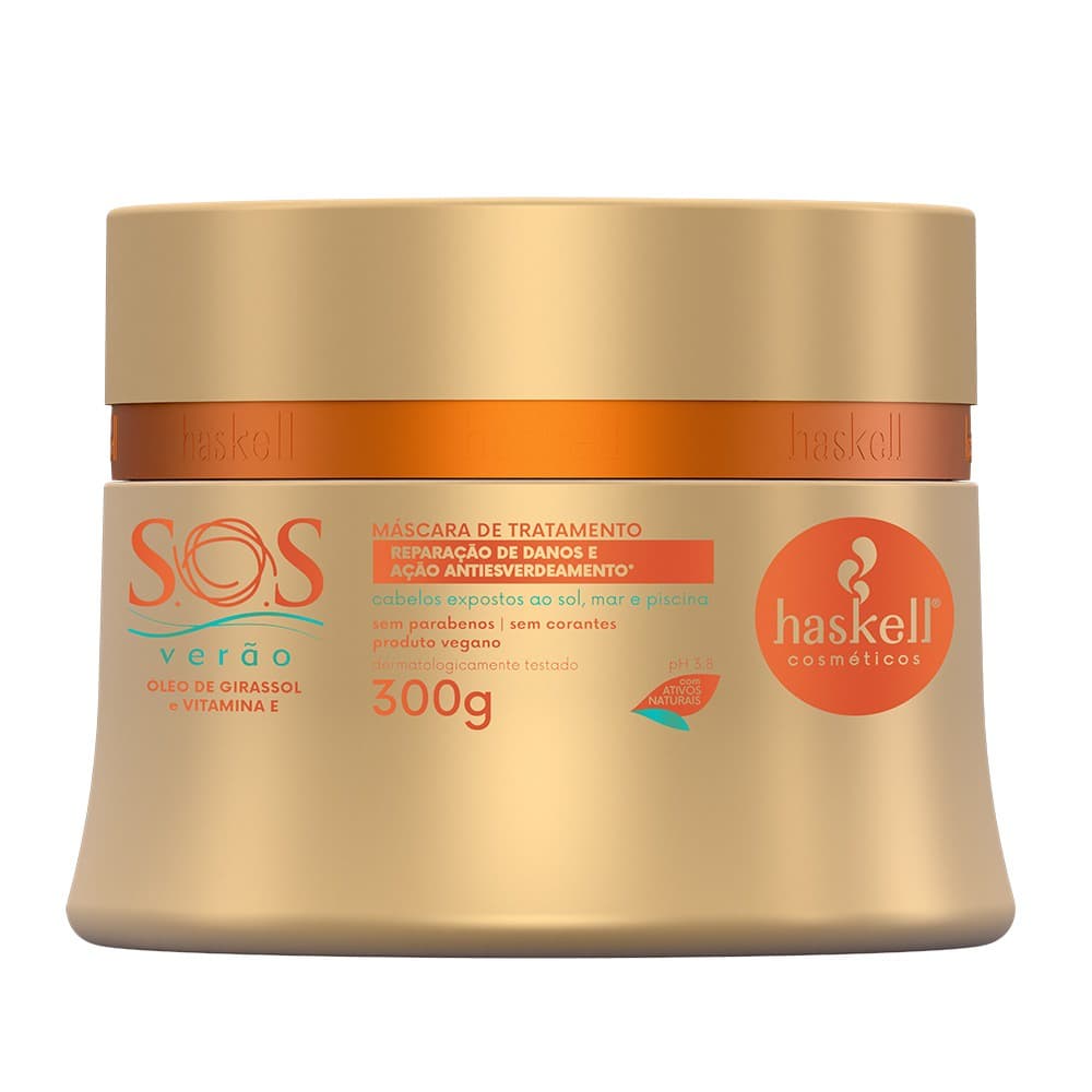 Máscara Capilar De Tratamento Haskell SOS Verão 300g/Cabelos Expostos ao Sol,Mar e Piscina