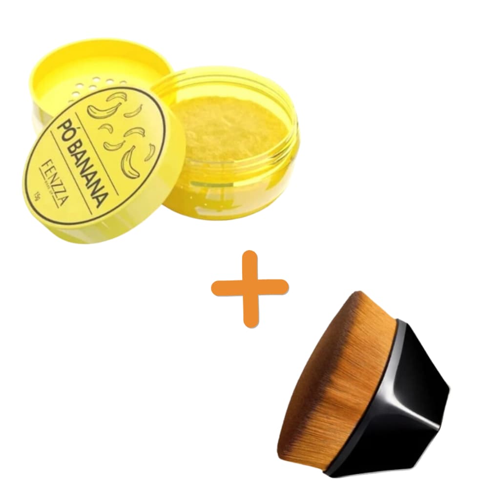 Kit 2 Peças Pincel Mágico Para Base Hexagonal Com Pó Facial Banana Finalizador