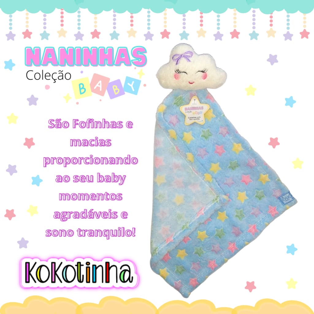 Naninha nuvem de lacinho lilás - matinha com estrelinhas para bebês - naninha infantil tema nuvem menina