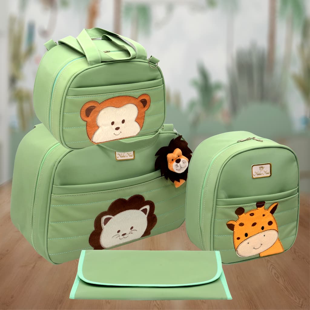 Kit Bolsa Mala Maternidade Menino Menina Safari 4 Peças