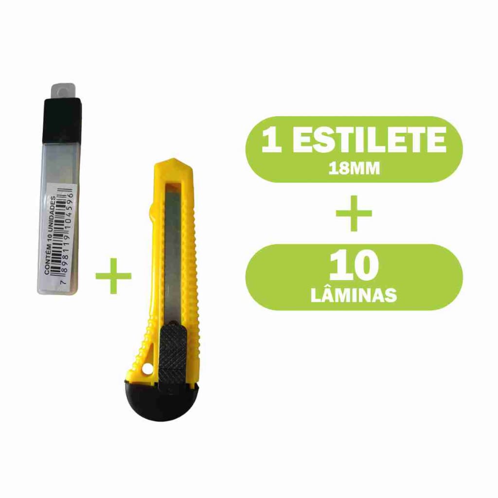 Kit Estilete 18mm + 10 Lâminas Aço Estile grande e estojo com 10 lâminas