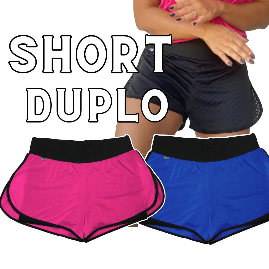 Short Duplo Feminino Fitness - Discreto Shorts Curto academia, correr, futebol feminino