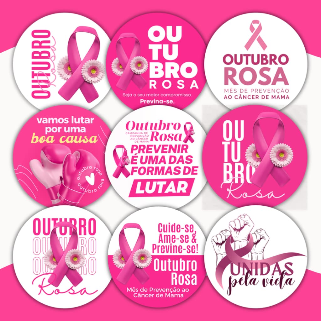 KIT 100 Adesivos Outubro Rosa Prevenção do Câncer de Mama