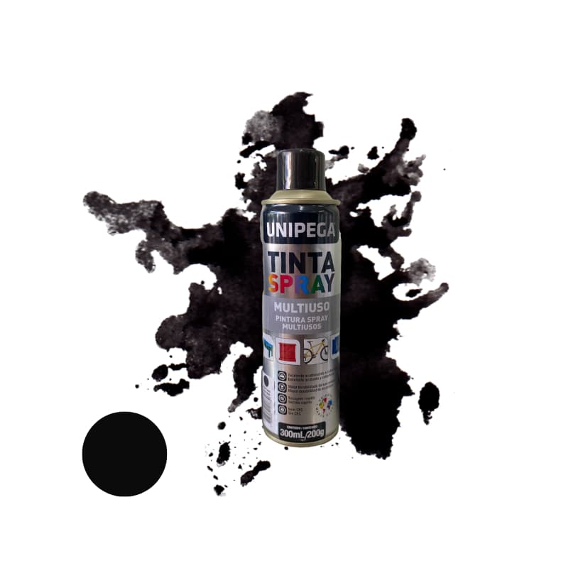 Tinta Spray Preto Brilhante300ml Uso Geral Unipega