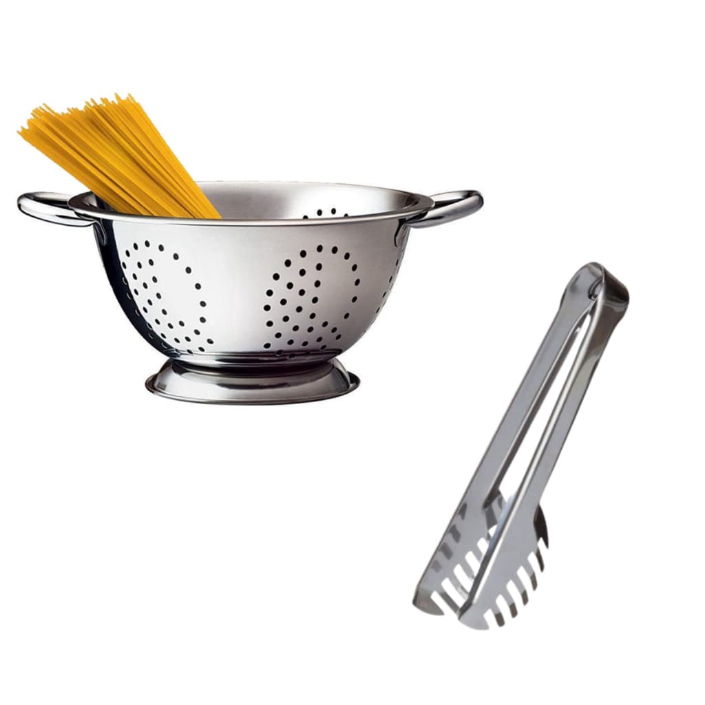 Kit Escorredor de Macarrão Inox + Pegador de Massas Inox 20 cm
