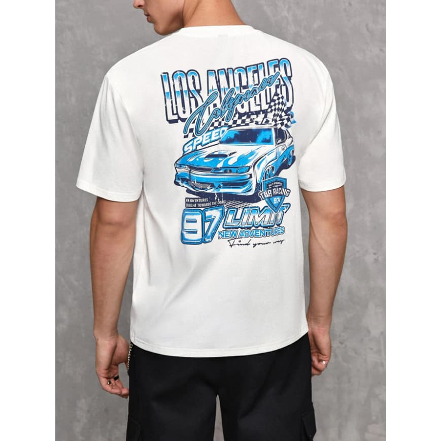 Camiseta New Adventures Oversized Estampa Carro Califórnia Frente Costas Manga Curta